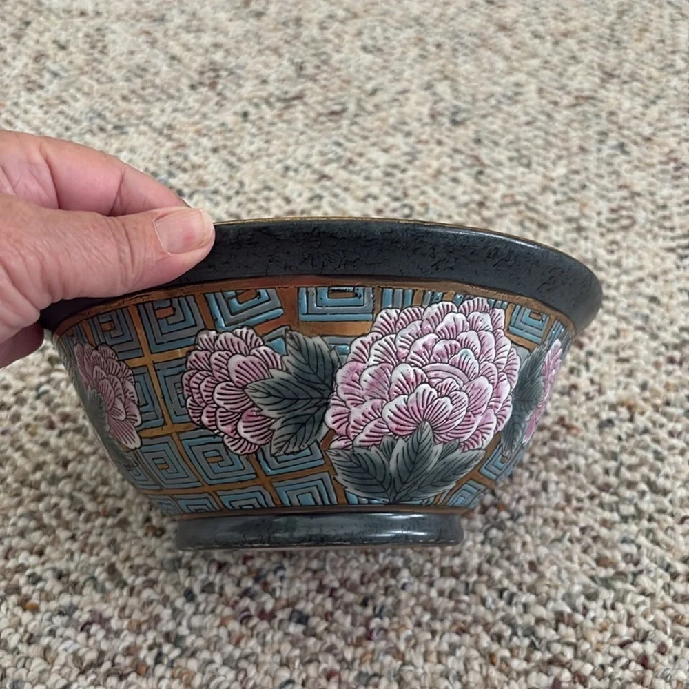 Vintage Asian Inspired Decorative Floral Bowl with Gold Accents